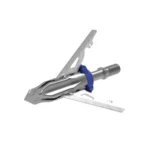 G5 Outdoors Deadmeat V2 Broadhead Standard, angled view with silver blades and blue collar
