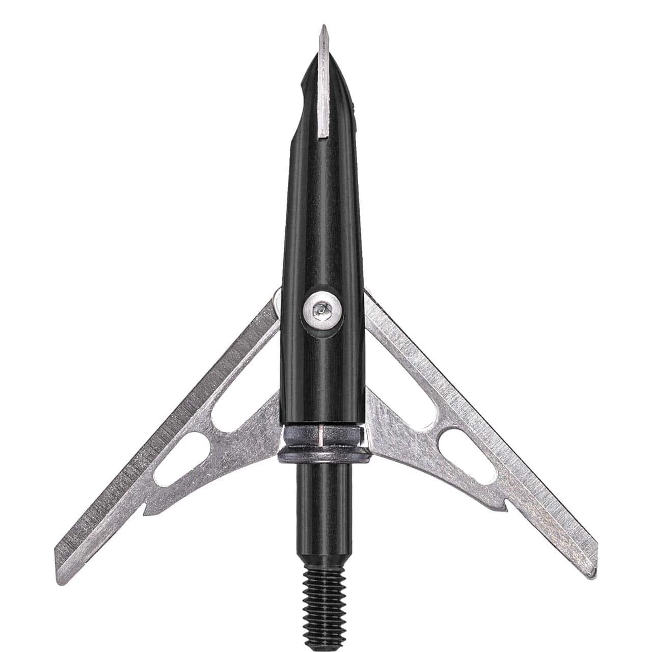 primary-43946 Feradyne Outdoors RAGE Black Series COC broadhead, front view with two silver blades extended