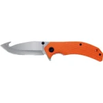 Sarge Knives Mojo Adrenaline Folding Knife, side view with gut hook blade and orange handle