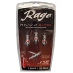 Feradyne Outdoors Rage Hypo 2 Crossbow Broadheads in black and red retail packaging, front view