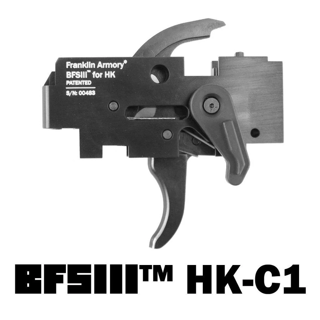 primary-43973 Franklin Armory BFSIII HK-C1, black trigger system side view with curved trigger