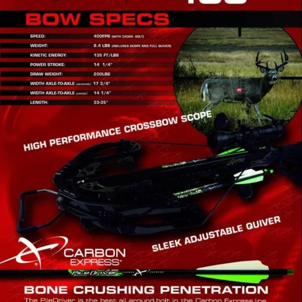 Feradyne Outdoors Carbon Express Axe 400 Crossbow with Scope Quiver & PileDriver Crossbolts
