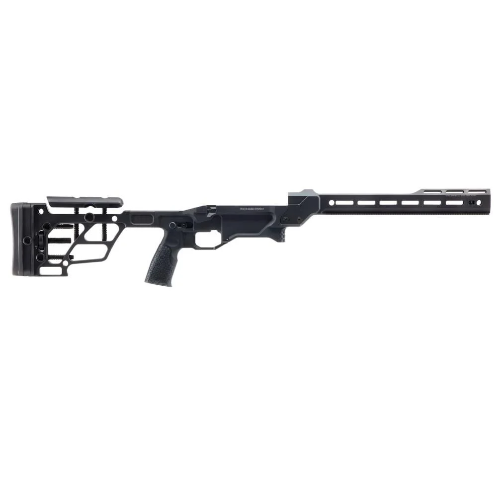 primary-44001 Daniel Defense Pro Chassis System R700 Black in right-side view with skeletonized stock and handguard