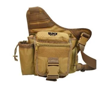 American Tactical Inc-ATI ATI Single Strap Sling Bag, front view of tan bag with multiple pockets