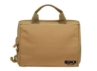 American Tactical Inc-ATI Double Pistol Case, tan rectangular zippered case with handles