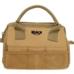 American Tactical ATI Rukx Gear Tool Bag in tan, front view with handles and mesh pocket