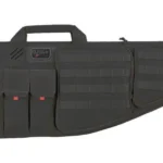 G-Outdoors Tactical AR Case, black side view with carry handle and external zippered pouches