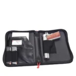 G-Outdoors GPS Small Day Planner, open black case with pistol and storage pockets visible