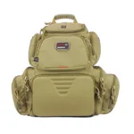 G-Outdoors Handgunner Backpack with 4 Handgun Cradle, tan front view with multiple pockets