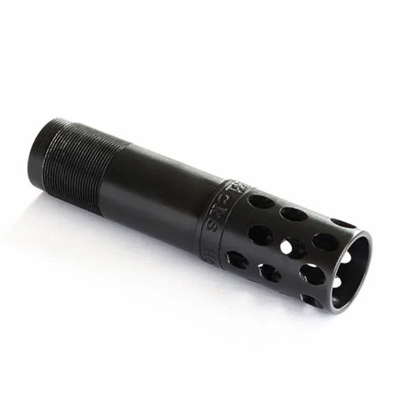 Kick's BuckKicker Full Choke Tube, black angled view with threaded body and ported end