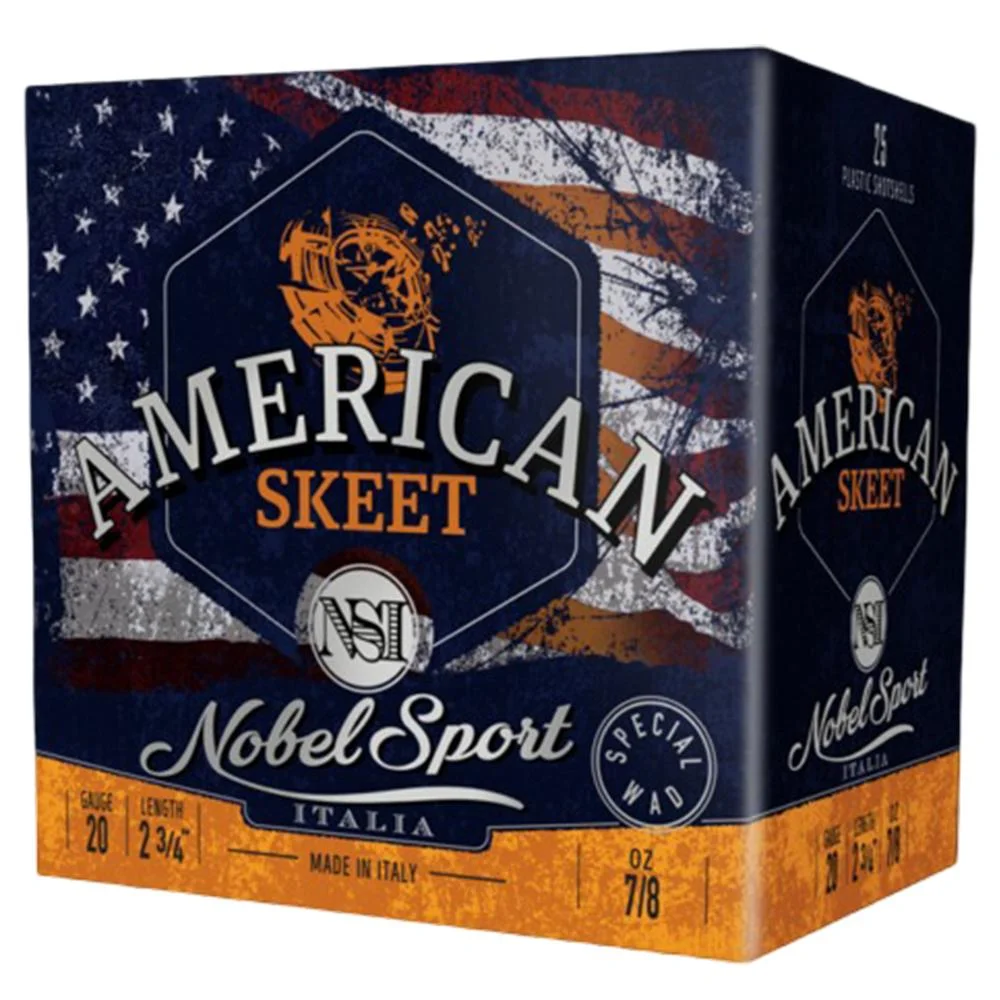 primary-44112 Eurosports LLC Nobel Sport Target American Trap Shotshells, patriotic box in angled view