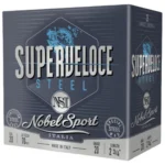 Eurosports LLC Nobel Target Steel Shotshells dark blue ammunition box, angled front view