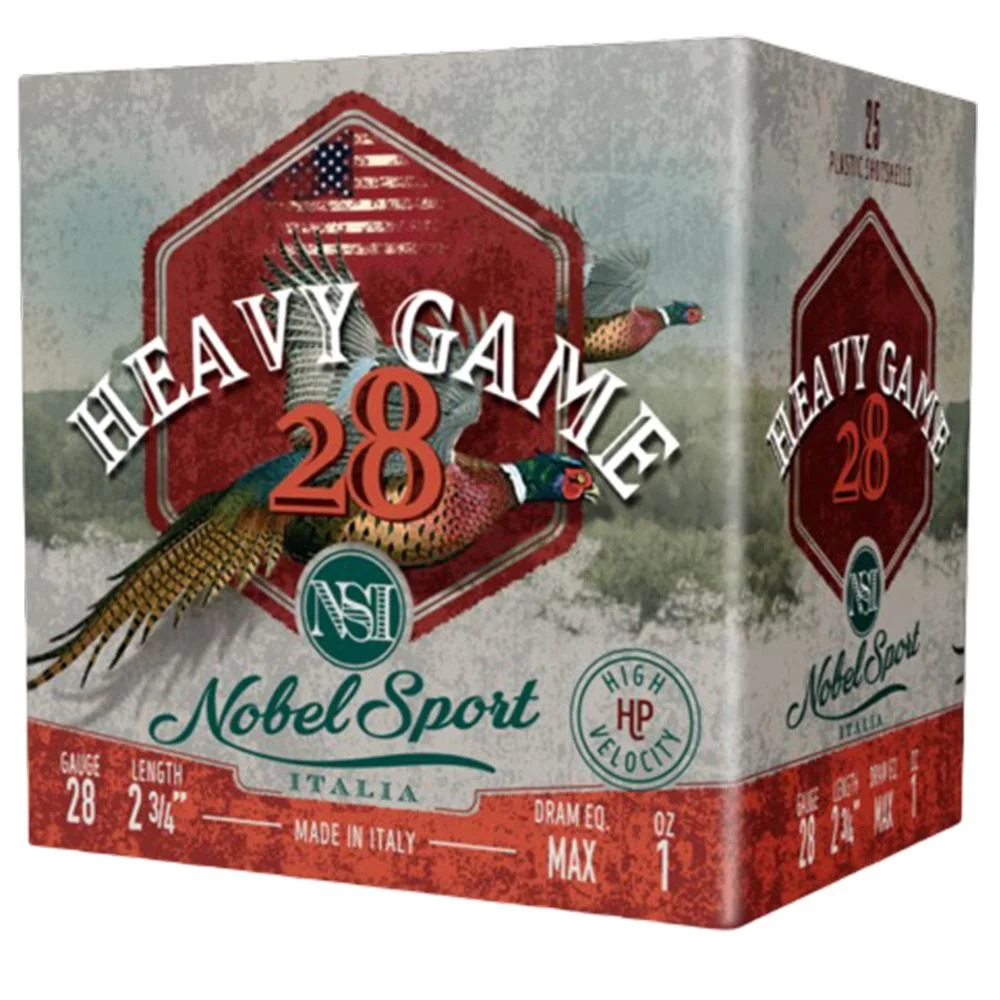 primary-44157 Eurosports LLC Nobel Sport Heavy Game 28 Shotshells, multicolor box in angled front view