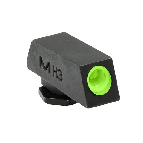 Meprolight Tru-Dot fixed handgun front sight, black angled view with bright green dot