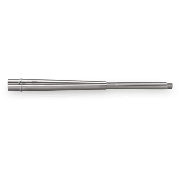 Proof AR-15 Rifle Barrel, silver side view with stepped profile and threaded muzzle