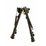 Military Products TacShield Heavy Duty Bi-pod, front view extended in matte black with spring legs