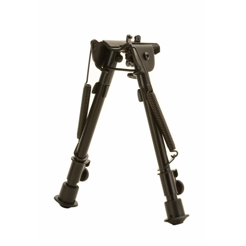 primary-44198 Military Products TacShield Heavy Duty Bi-pod, front view extended in matte black with spring legs