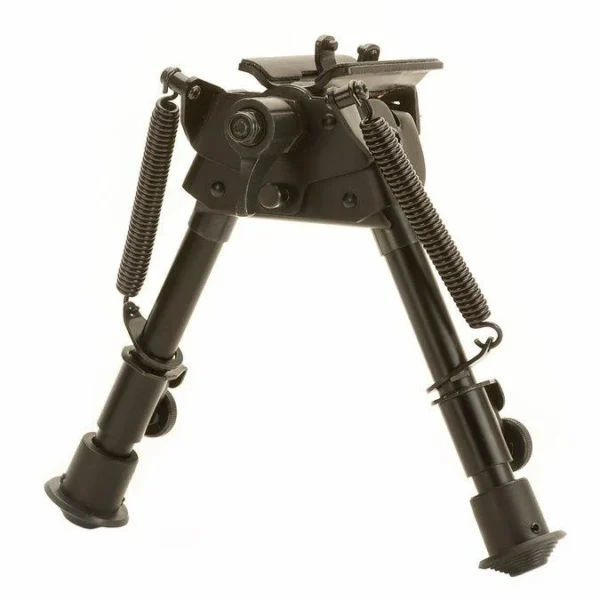 Military Products TacShield Heavy Duty Bi-pod, matte black front view with legs extended