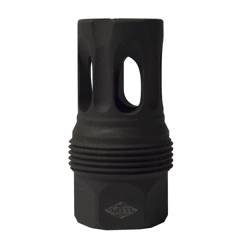 primary-44212 Yankee Hill Machine YHM SRX Short QD Flash Hider in black, angled view with threaded base