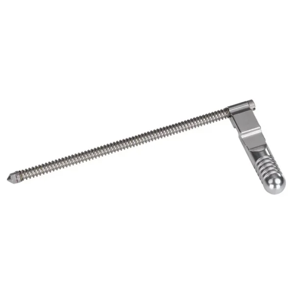 Volquartsen extended bolt handle and recoil rod assembly, silver, angled side view