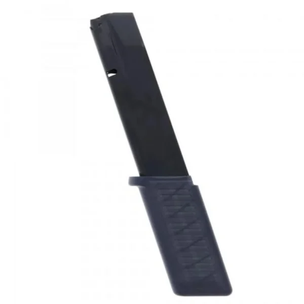 B&T Handgun Magazine for USW, black extended magazine angled upright with textured base sleeve