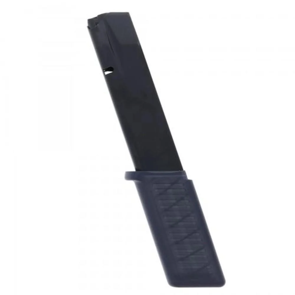 primary-44238 B&T Handgun Magazine for USW, black extended magazine angled upright with textured base sleeve
