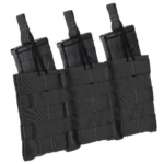 Military Products TacShield Triple Speed Load black MOLLE pouch, front view with three compartments