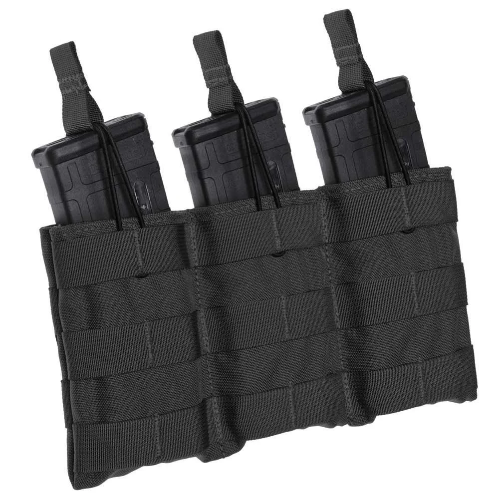 primary-44240 Military Products TacShield Triple Speed Load black MOLLE pouch, front view with three compartments
