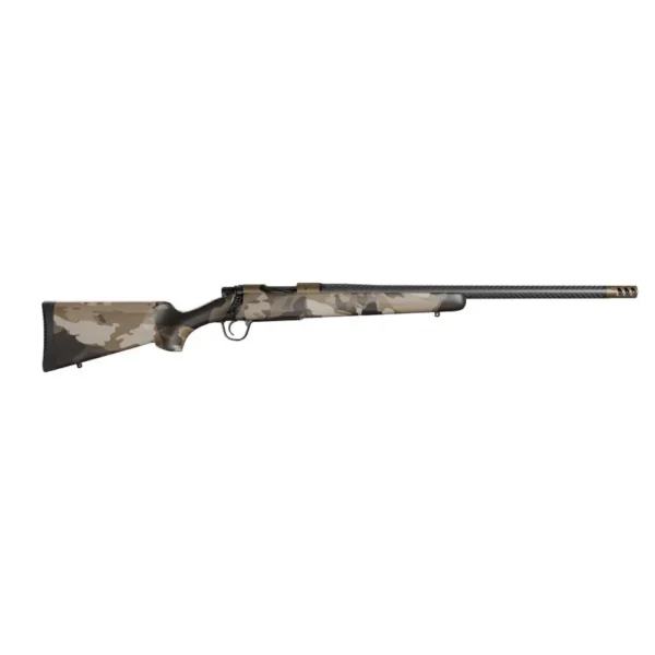 Christensen Arms Ridgeline FFT Rifle, right-facing side view with mottled brown stock and dark barrel