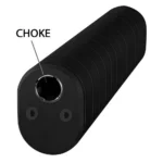 Yankee Hill Machine YHM Victra-12 Skeet Choke, front view installed in a black ribbed muzzle