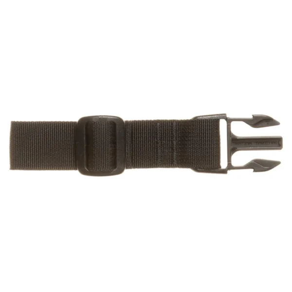 Military Products TacShield Side Release Buckle Attachment, dark buckle on brown webbing