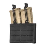 Military Products TacShield RZR black MOLLE double rifle magazine pouch with two tan magazines