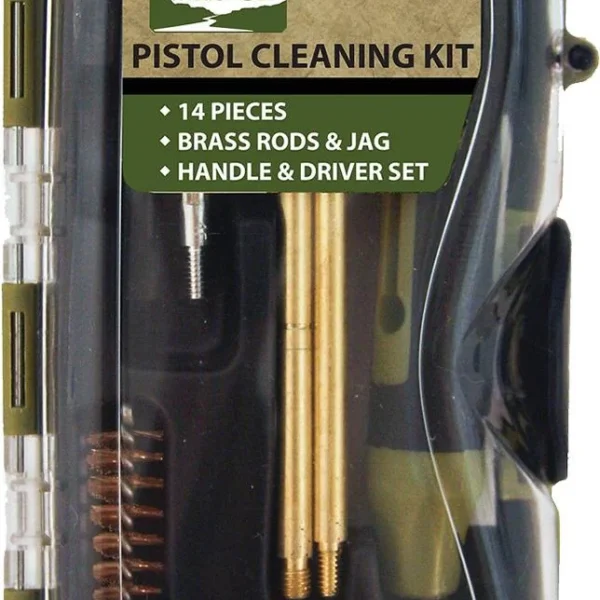 Military Products TacShield Sport Ridge pistol cleaning kit, front view in clear black case