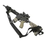 Military Products TacShield PRS Hands Free Rifle Sling, black sling attached to a rifle
