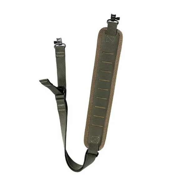 Military Products TacShield Precision Rifle Sling, olive drab padded sling with swivels, front view