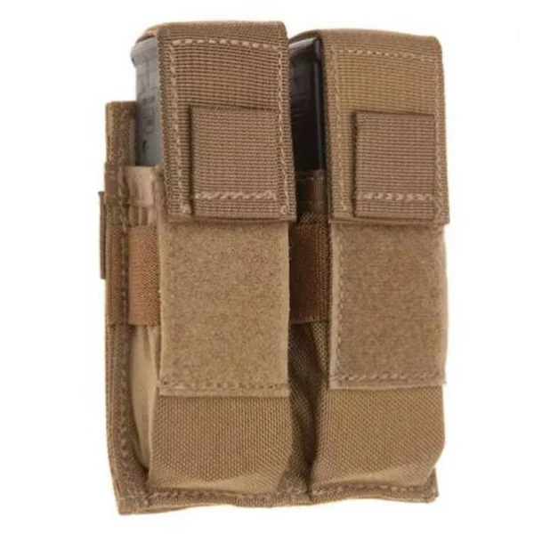 Military Products TacShield RZR Molle Double Pouch in coyote brown with two flap closures