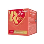 Rio Top Target Shotshells red cardboard box in three-quarter view with yellow branding