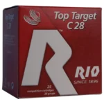 Rio Top Target red and white ammunition box in angled front view with large Rio logo