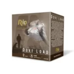 Rio Dove Load High Velocity shotshells, brown box with dove artwork, front and right side view