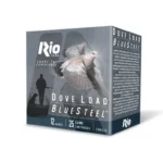 Rio Bluesteel Dove Load Shotshells blue-gray box, angled view with dove art and hunter silhouette