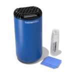 Thermacell Patio Shield Mosquito Repeller in royal blue with black top, refill and blue mats