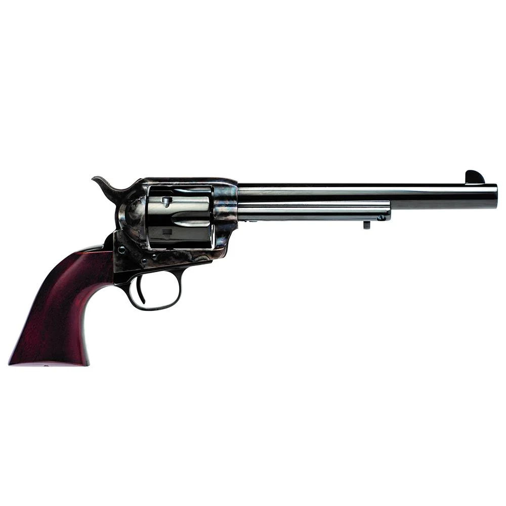 primary-44514 Cimarron US Cavalry Buffalo Soldier Handgun, left-side view with blued finish and dark wood grip