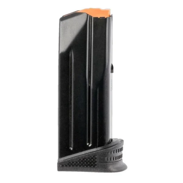 FN USA FN 509C Handgun Magazine, black front view with pinky extension and orange follower