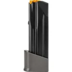 FN USA FN 506 CC Edge grey handgun magazine, front view with black body and orange follower