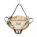 Tethrd Phantom Saddle Tan front view with tan fabric, suspension ropes, buckles and side loops