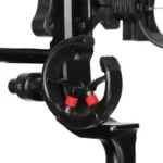 Diamond Archery Atomic Bow RH Black close-up of black arrow rest with red launcher supports