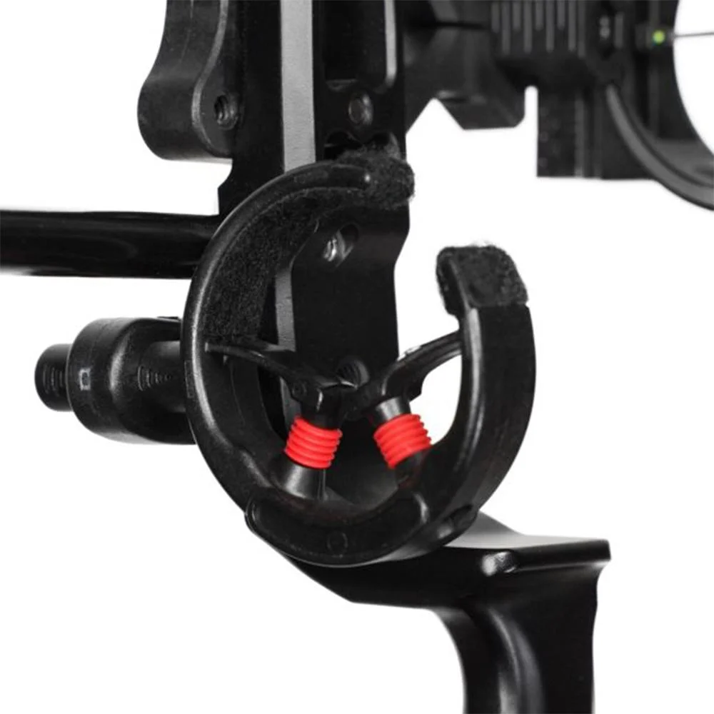primary-44527 Diamond Archery Atomic Bow RH Black close-up of black arrow rest with red launcher supports
