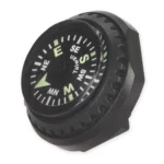 NDUR Watch Band Compass, angled front view with black housing and luminous green markings