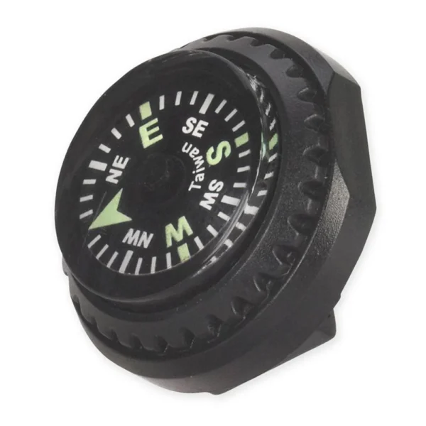 NDUR Watch Band Compass, angled front view with black housing and luminous green markings