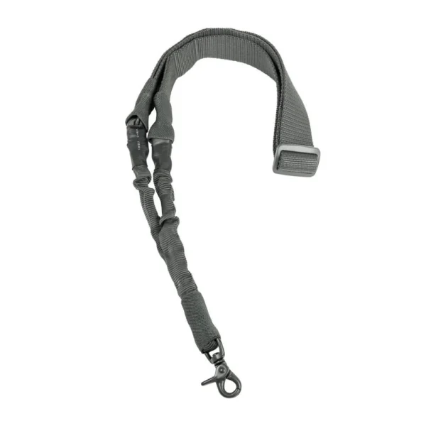 NcStar Vism Single Point Bungee Sling Urban Grey laid in a loop with metal clip and padded strap